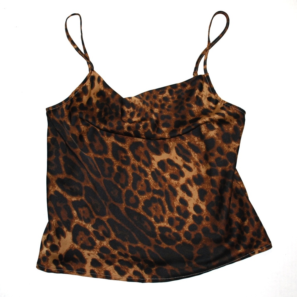 Yimeili Cami Tank Leopard Satin Silk Blouse Top